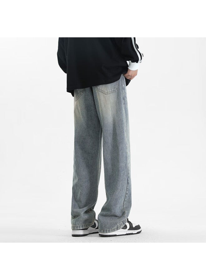 Maybeyond Men's Jeans, Autumn And Winter Loose Casual Straight-leg Pants, Trendy American-style Trousers For Men Ss526 Nostalgic Blue 2XL - Image 3