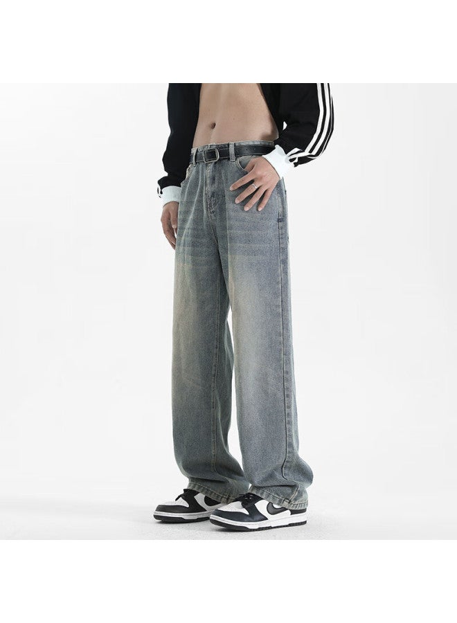 Maybeyond Men's Jeans, Autumn And Winter Loose Casual Straight-leg Pants, Trendy American-style Trousers For Men Ss526 Nostalgic Blue 2XL - Image 4