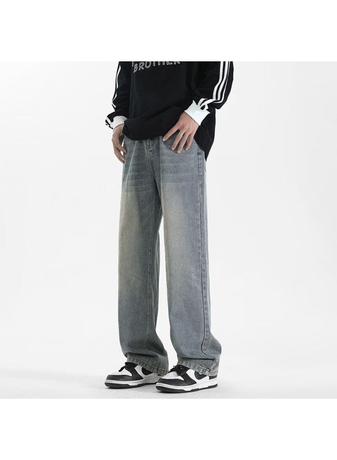 Maybeyond Men's Jeans, Autumn And Winter Loose Casual Straight-leg Pants, Trendy American-style Trousers For Men Ss526 Nostalgic Blue 2XL - Image 5