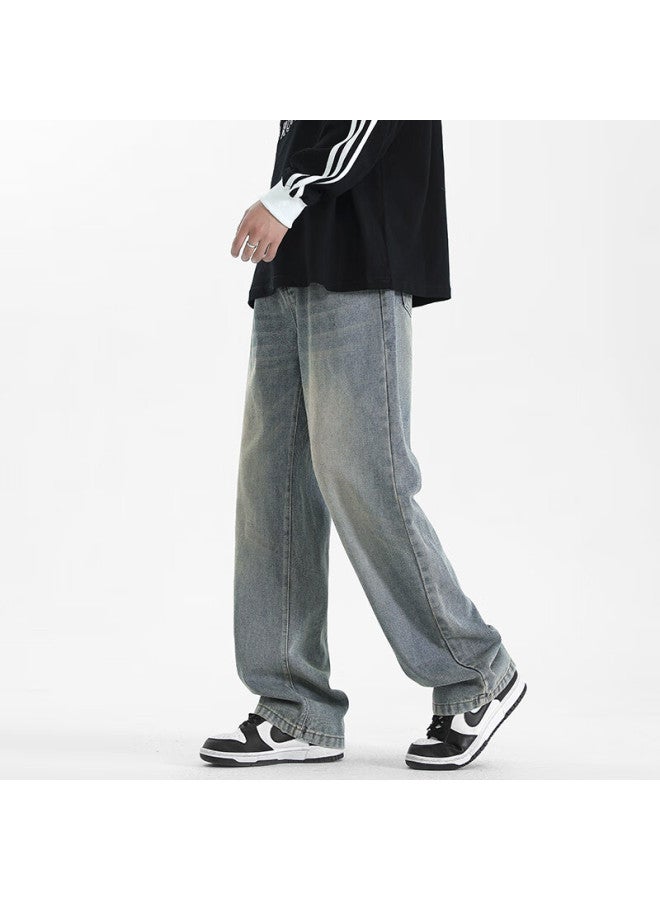 Maybeyond Men's Jeans, Autumn And Winter Loose Casual Straight-leg Pants, Trendy American-style Trousers For Men Ss526 Nostalgic Blue 2XL - Image 1