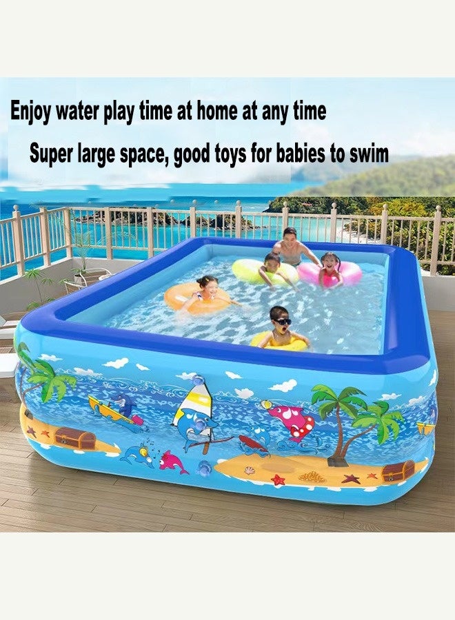 305X175X58CM  Swimming Pool Family Inflatable Elastic Base,Inflatable Kiddie Pool Fun Outdoor Water Toys for Girls Boys Rectangle Non-Slip - Image 2