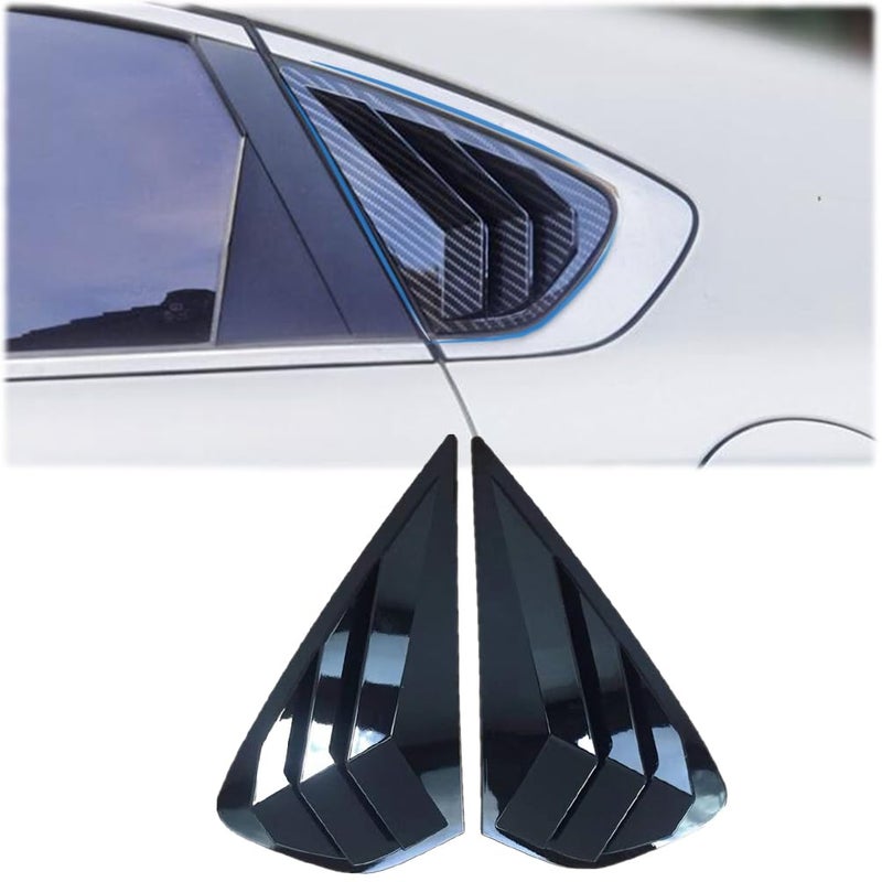 MUXEE 2PCS Print Rear Side Window Louvers Air Vent Scoop Shades Cover Blinds Trim for Kia Forte 2019 2020 2021 2022 2023 2024 ABS bright black Sport Interior Accessories