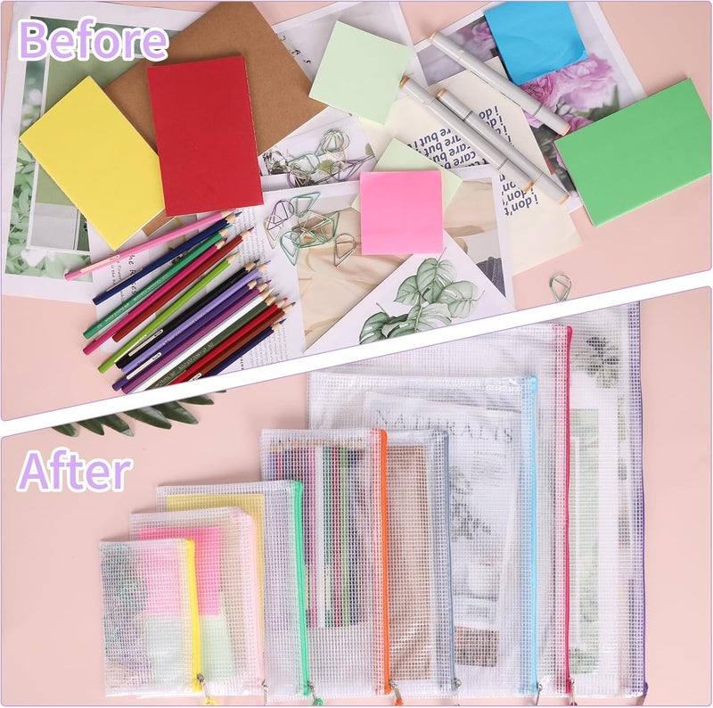 EOOUT 42pcs Mesh Zipper Pouch, 8 Sizes Waterproof Zipper Bags, 17 Colors, Multipurpose for Board Games Travel Storage, School Supplies, and Home Organization - Image 5