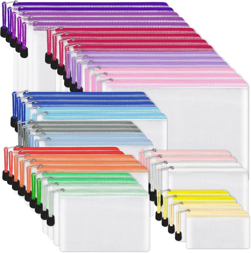 EOOUT 42pcs Mesh Zipper Pouch, 8 Sizes Waterproof Zipper Bags, 17 Colors, Multipurpose for Board Games Travel Storage, School Supplies, and Home Organization - Image 1