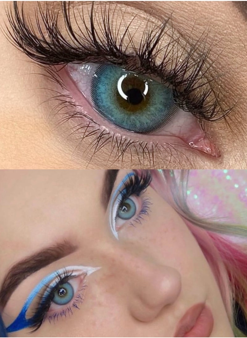 Unibling - Himalaya Blue Ice In Vein Yearly Colored Contact Lenses, Unisex Cosmetic Contact Lenses, Enlargement Collection, Light Blue, With Case - Image 1