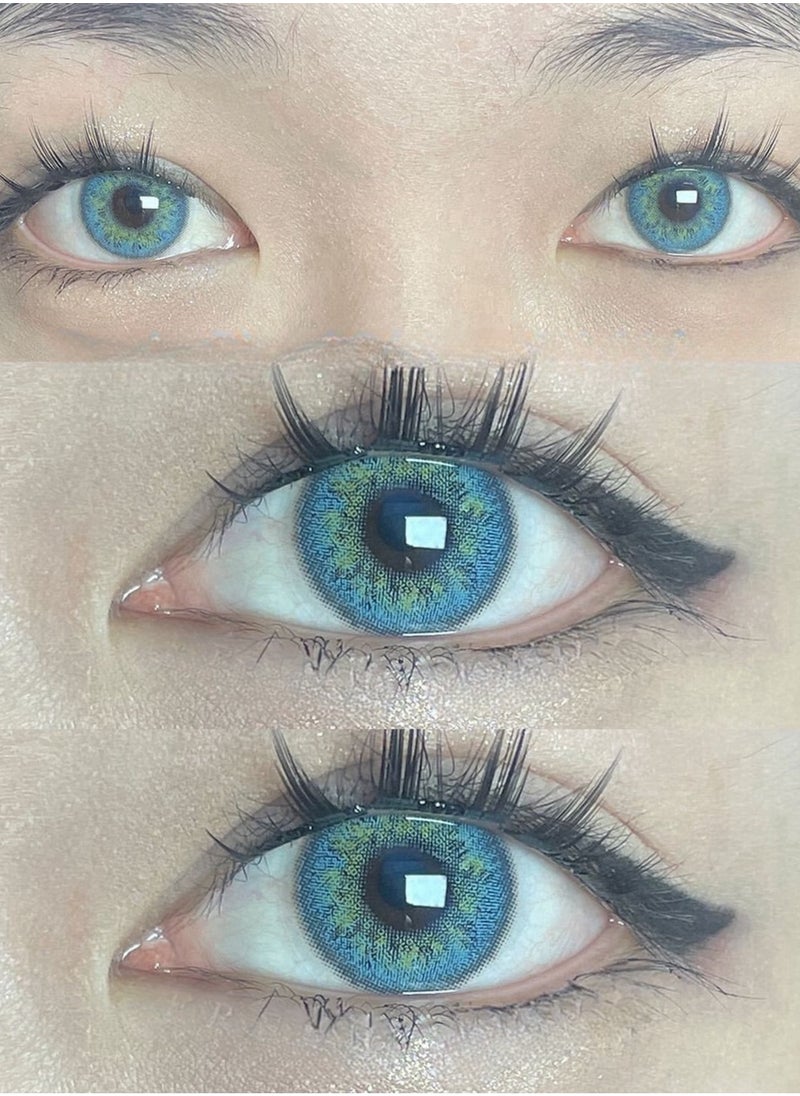 Unibling - Himalaya Blue Ice In Vein Yearly Colored Contact Lenses, Unisex Cosmetic Contact Lenses, Enlargement Collection, Light Blue, With Case - Image 1