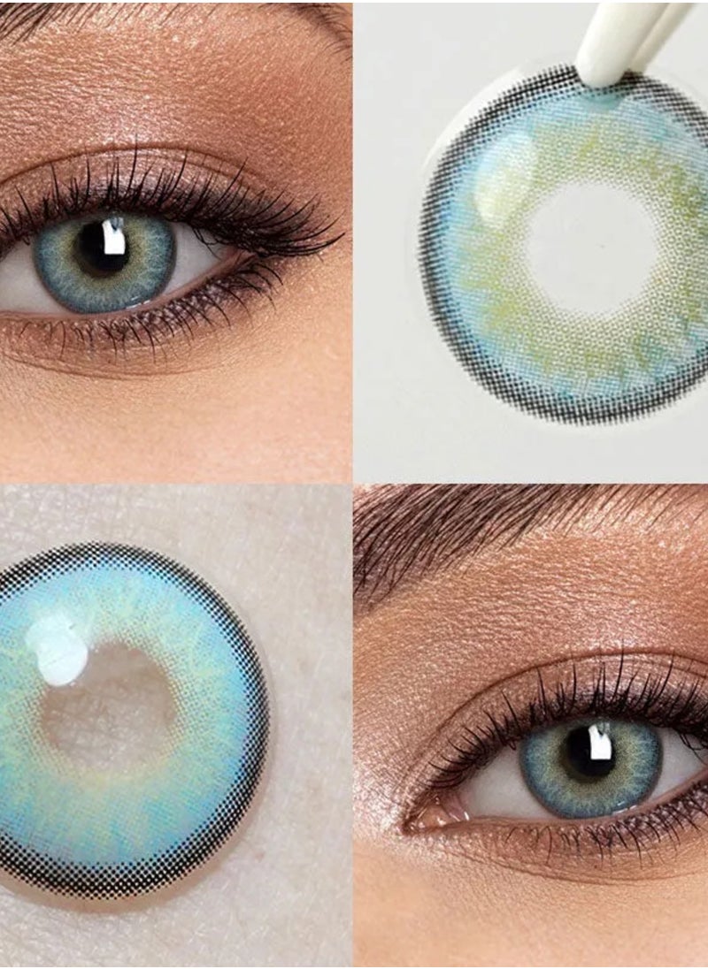 Unibling - Himalaya Blue Ice In Vein Yearly Colored Contact Lenses, Unisex Cosmetic Contact Lenses, Enlargement Collection, Light Blue, With Case - Image 1