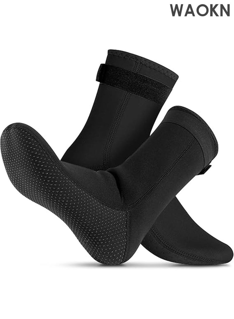 WAOKN 3mm Neoprene Waterproof Socks - Thermal Beach & Dive Socks for Men/Women - Non-Slip Sole for Swimming, Surfing & Water Sports - Cold Weather Protection with Seamless Toe Design - Multi-Purpose Socks for Diving, Fishing, Kayaking (Black,39-40) - Image 1