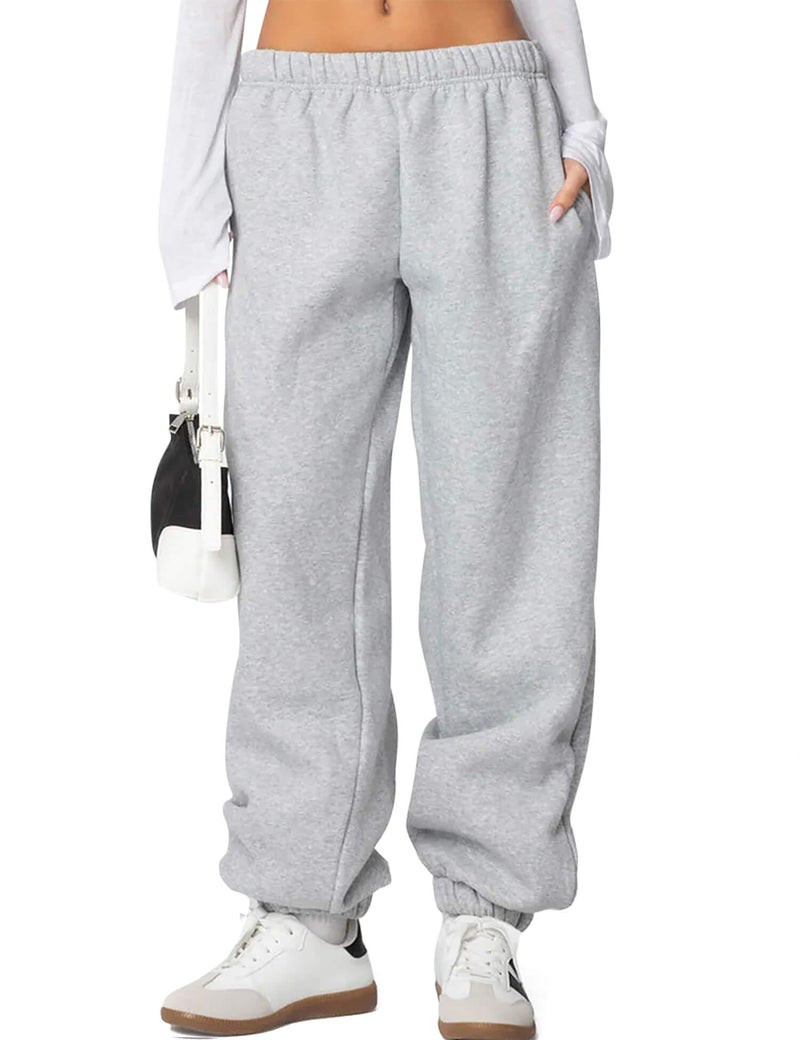 FACDIBY Women's Fleece Lined Sweatpants High Waist Drawstring Sweat Pants Baggy Athletic Pants with Pockets,Grey S - Image 1