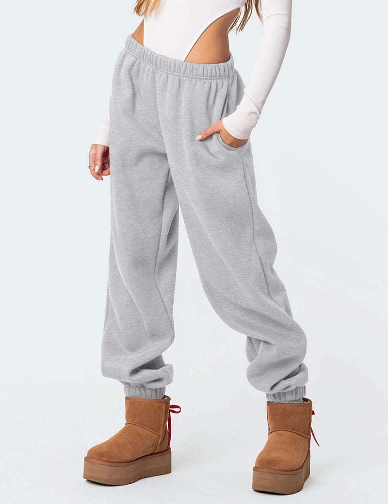 FACDIBY Women's Fleece Lined Sweatpants High Waist Drawstring Sweat Pants Baggy Athletic Pants with Pockets,Grey S - Image 5