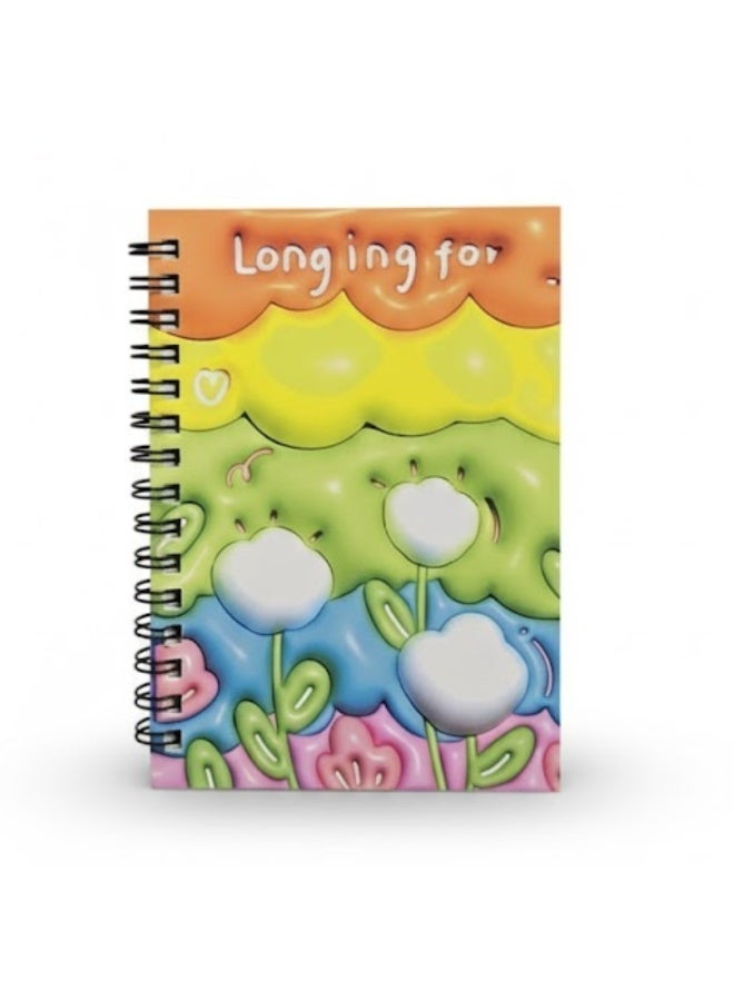 لوكاداه دفتر يوميات لولبي مُسطّر "الشوق إلى" - 80 صفحة، دفتر يوميات للكتابة الجمالية مع غلاف منقوش ثلاثي الأبعاد بنقشة زهور، غلاف معدني متين حلزوني، ورق سميك وناعم، دفتر هدايا لطيف للنساء والطالبات (متعدد الألوان) - Image 1