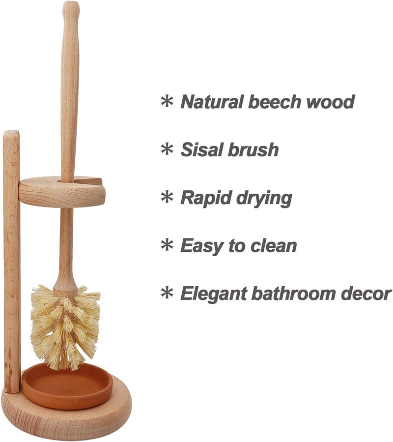 CRAKTH Wood Toilet Brush and Holder Set, Beechwood Toilet Bowl Cleaner for Bathroom, Natural Sisal Bristles Toilet Scrubber with Stand - Image 1