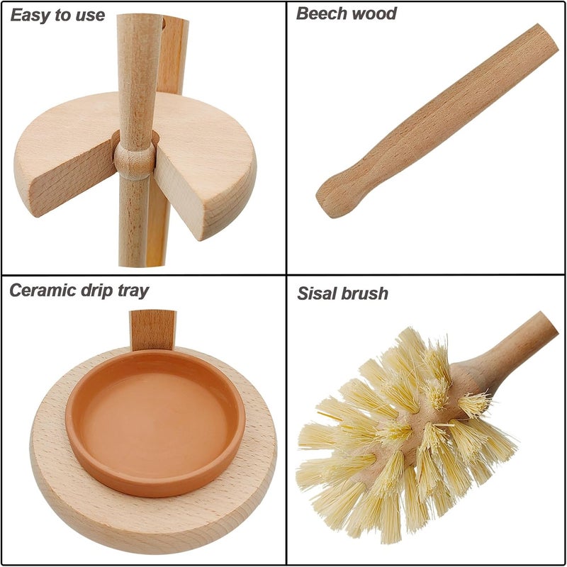 CRAKTH Wood Toilet Brush and Holder Set, Beechwood Toilet Bowl Cleaner for Bathroom, Natural Sisal Bristles Toilet Scrubber with Stand - Image 3