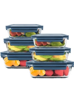 6 Pack Glass Meal Prep Containers With Leakproof Locking Lids Glass Food Storage Containers, 2 Large Size (1200ml) * 2  Medium (800ml) * 2 Small (500ml)