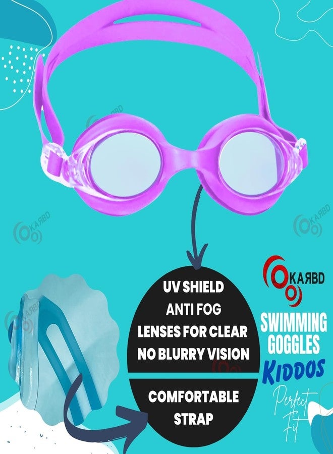 KARBD Swimming Goggles Kids Size with Anti Fog UV Protection Glasses - Kiddos, Purple Solid - Image 4