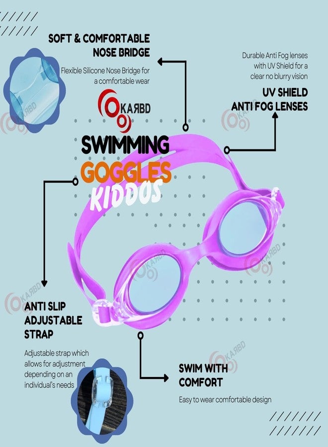 KARBD Swimming Goggles Kids Size with Anti Fog UV Protection Glasses - Kiddos, Purple Solid - Image 2