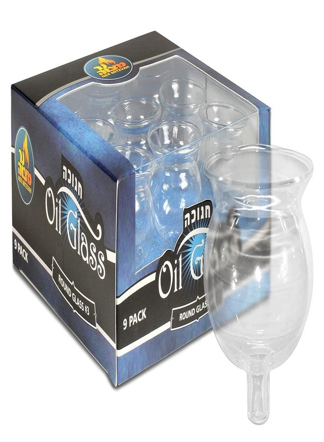 Ner Mitzvah Hanukkah Menorah Glass Oil Cups - Elegant Holders for Oil for Shabbos and Chanukah - Durable Quality, Long-Lasting - Size #3 (9-Pack) - Image 1