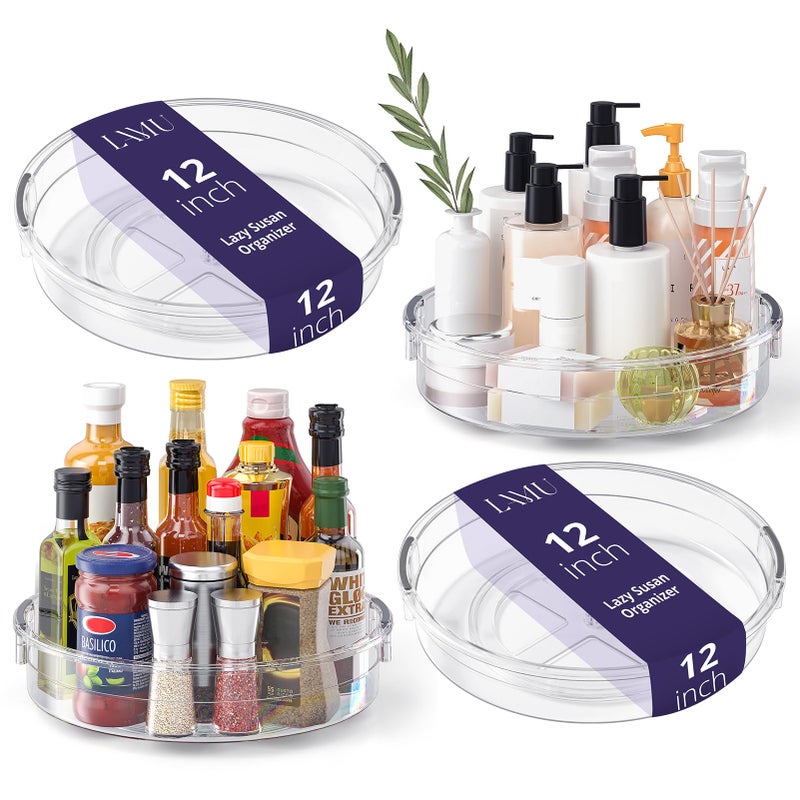 LAMU 4 Pack 12in Lazy Susan Organizer, Clear Lazy Susan Turntable for Cabinet, Refrigerator, Table Top, Kitchen, Bathroom, Pantry Organizers and Storage - Image 1