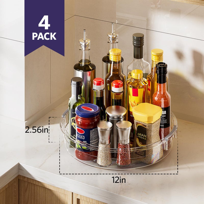LAMU 4 Pack 12in Lazy Susan Organizer, Clear Lazy Susan Turntable for Cabinet, Refrigerator, Table Top, Kitchen, Bathroom, Pantry Organizers and Storage - Image 2