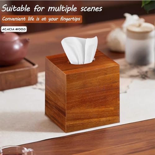 BIBELUN Square Tissue Box Cover, Acacia Wood Tissue Box Holder for Desktop Nightstand Bathroom Office, Decorative Facial Tissue Cube Box Cover/Organizer for Modern Home Decor - Image 5