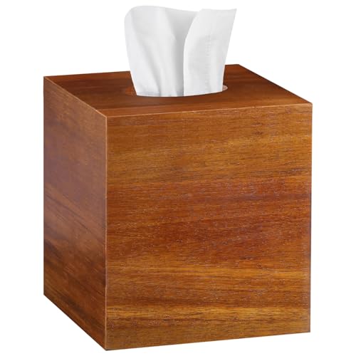 BIBELUN Square Tissue Box Cover, Acacia Wood Tissue Box Holder for Desktop Nightstand Bathroom Office, Decorative Facial Tissue Cube Box Cover/Organizer for Modern Home Decor - Image 1
