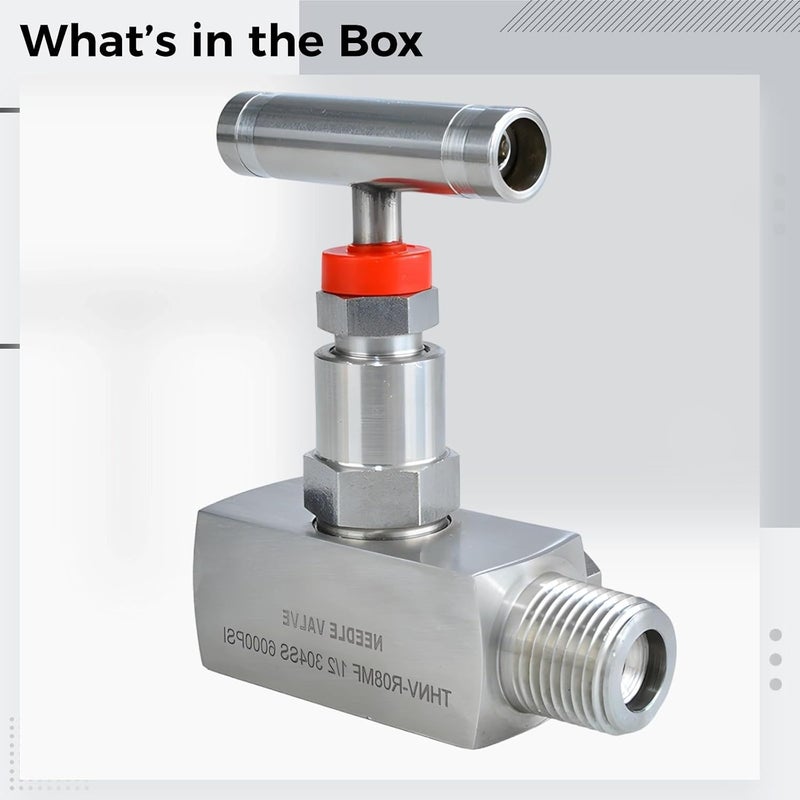 Stainless Steel Needle Valve 1/2 Npt 6000 Psi, Vent Included, Hydraulic Flow Control for Oil, Water, Gas, 304 Steel, -4 to 500 ℉ - Image 5