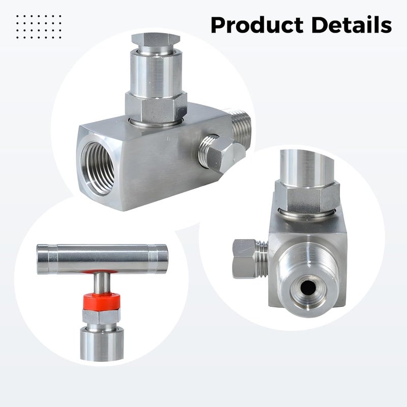 Stainless Steel Needle Valve 1/2 Npt 6000 Psi, Vent Included, Hydraulic Flow Control for Oil, Water, Gas, 304 Steel, -4 to 500 ℉ - Image 2