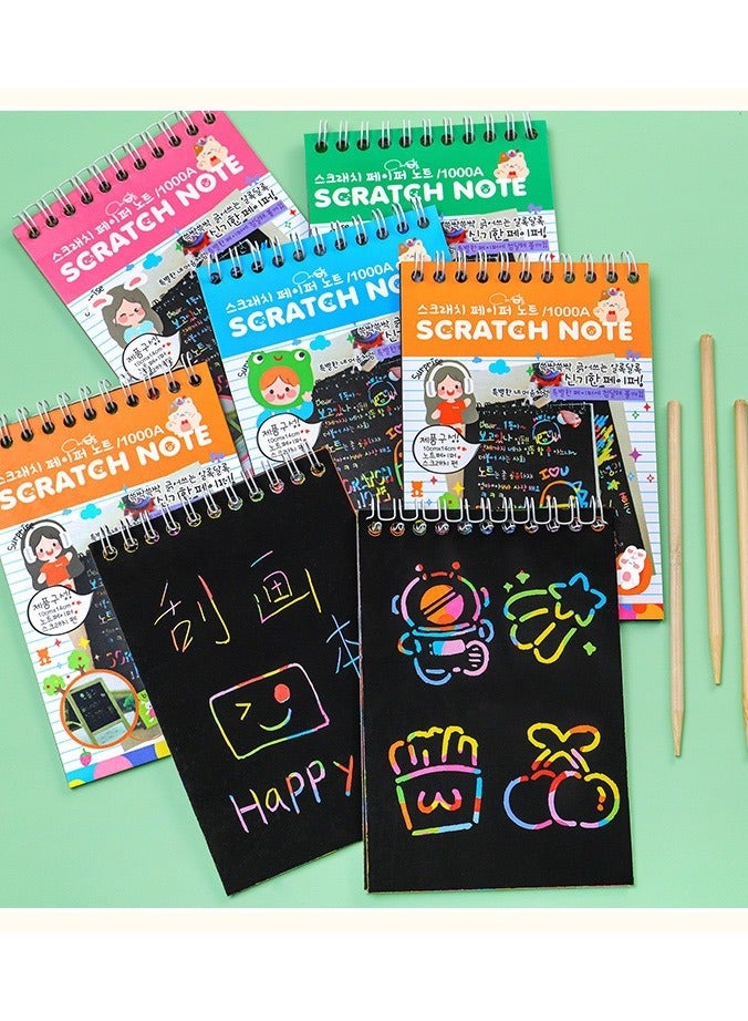 Scratch Art Books Set Creative Gift,Rainbow Magic Scratch Paper for Kids (4 books with Wooden Pen) - Image 1