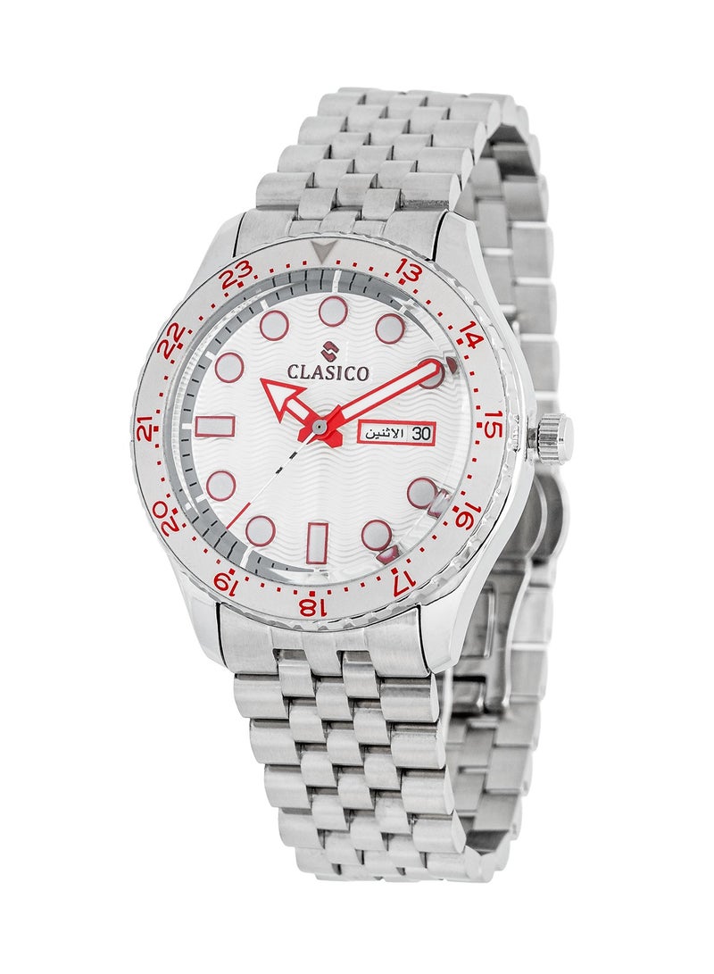 Clasico ساعة كواتز سودة - مجموعة GMT – إصدار فضي وأبيض | حزام من الفولاذ المقاوم للصدأ | حركة كواتز Elite Y121 | تصميم رياضي مقاوم للماء - Image 2