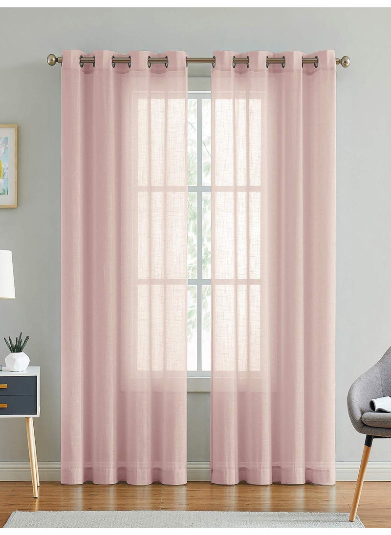 LINENWALAS LINENWALAS Cotton Linen Solid Sheer Curtain Set with Eyelet Rings Non Blackout Window Curtain Set of 2 Baby Pink 4.5ft x5ft,Grommet Curtains  - Image 1