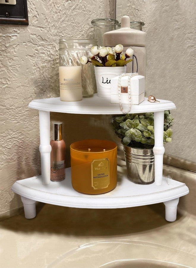 DD DEFINED DECO Wood Corner Counter Shelf,Rustic Pedestal Stand,White Sector Farmhouse Corner Shelves,Stackable Countertop Bathroom Organizer, Tray Riser for Coffee Bar Table and Kitchen Counter Decor (2 Sizes) - Image 3