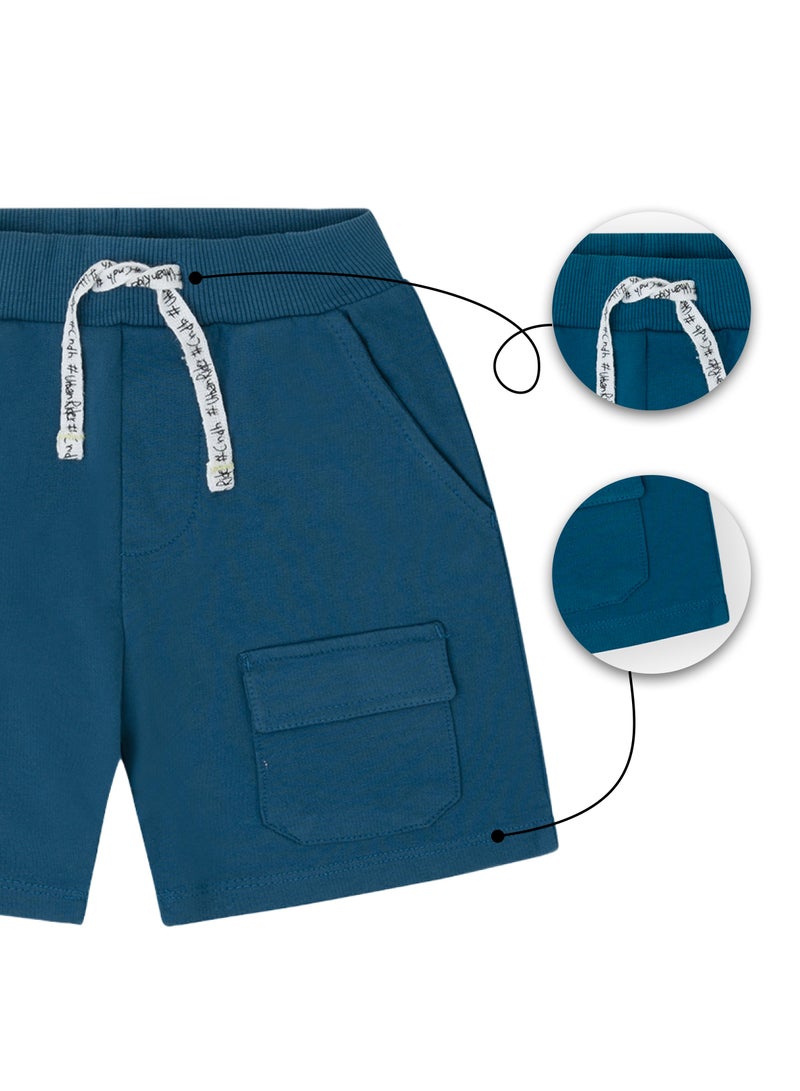 CANADA HOUSE Soft and Comfortable Pacific Blue Terry Cotton Bermuda Shorts For Boys  - Image 4