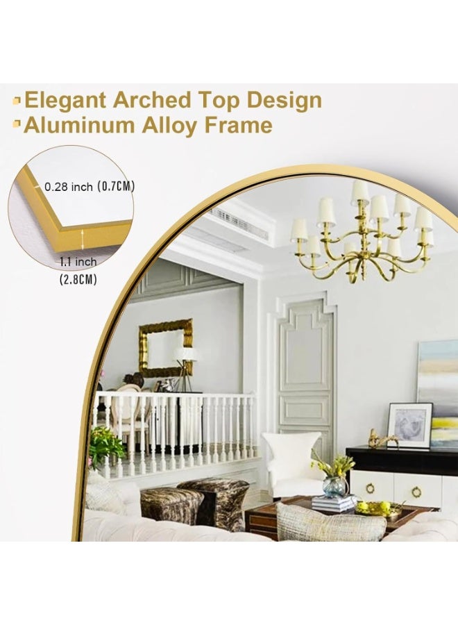 Decorhills Arched Full Length Mirror 165x60 cm | Modern Gold Aluminum Frame | Wall Mounted & Floor Standing Mirror | Large Bedroom Dressing Mirror | Full Body Mirror for Living Room & Home Office - Image 4