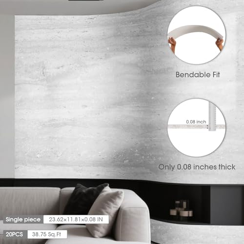 LARWORKS Natural Flexible Soft Stone Wall Panel, 20-Pack, 37.75 Sq Ft Coverage, Flexible & Bendable Exterior Wall Panels - Textured Stone Siding for Interior & Outdoor Use - Gray - Image 2