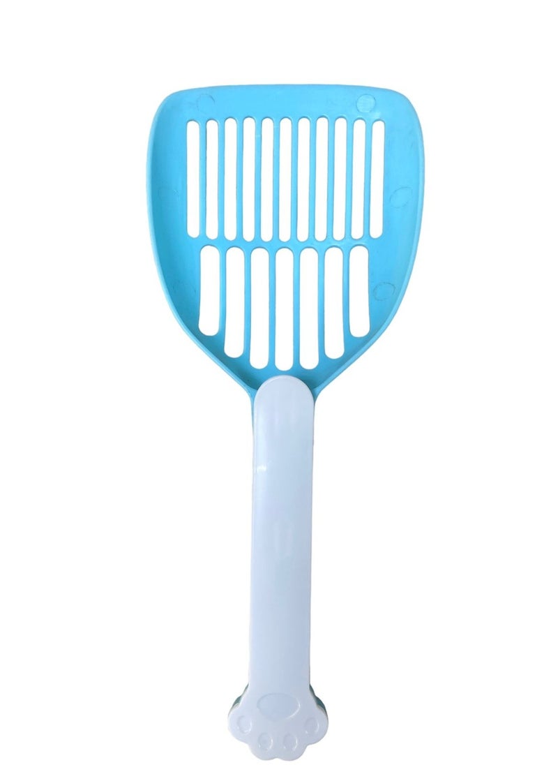 HAPPY PUSS - cat litter scoop, plastic cat litter pet shovel, durable pet poop scoop, with long and strong plastic white handle, litter cleaning Tool, stylish pet accessories, cat paw design- blue color - Image 1