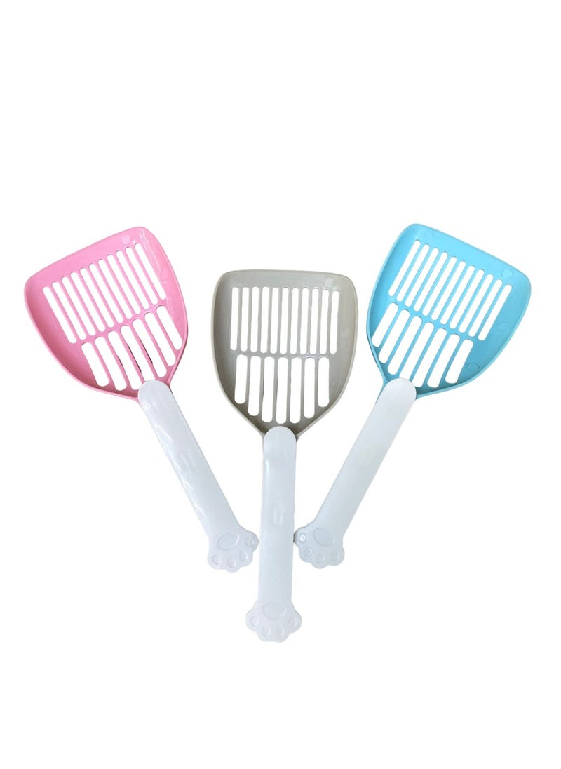 HAPPY PUSS - cat litter scoop, plastic cat litter pet shovel, durable pet poop scoop, with long and strong plastic white handle, litter cleaning Tool, stylish pet accessories, cat paw design- blue color - Image 1