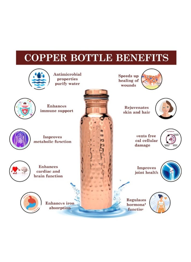 Ak Brass Products Hammered Copper Water Bottle Premium Hydration for 1000ml  - Image 3