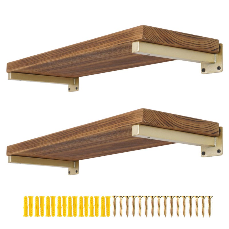 AddGrace 4 Pack Shelf Brackets Wall Mounted Gold Shelf Brackets Heavy Duty Metal Rustic Floating Shelf Bracket with Screws for DIY Open ShelvingGold 6