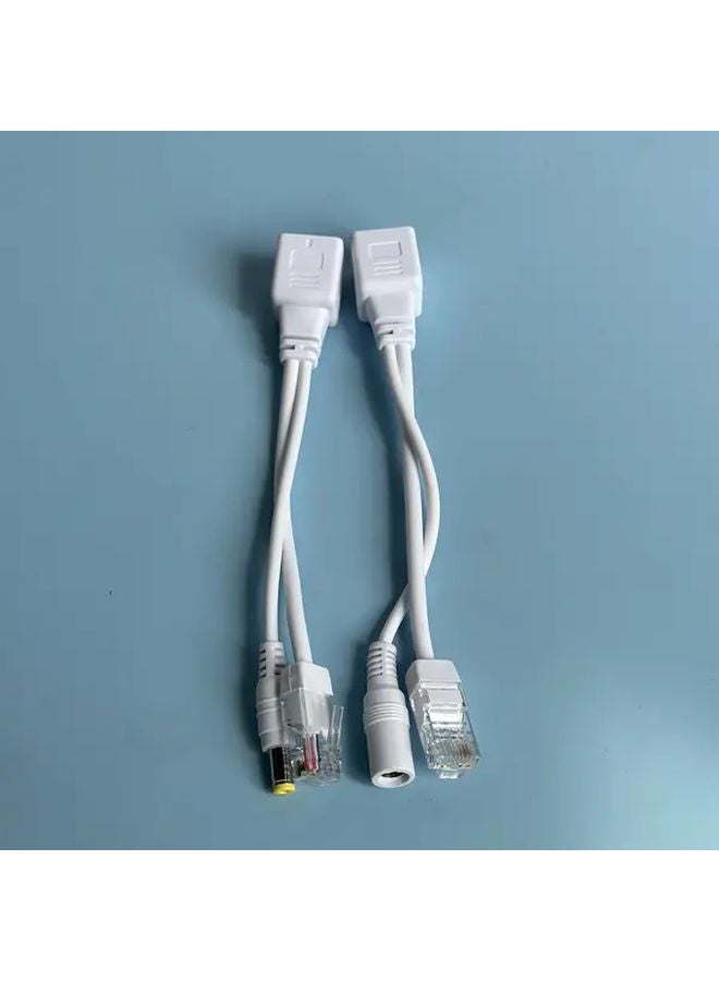 1 زوج من محول الطاقة السلبي الأبيض عبر الإيثرنت (PoE) - كابل مقسم / حاقن تيار مستمر 12 فولت للكاميرات ونقاط الوصول - Image 1