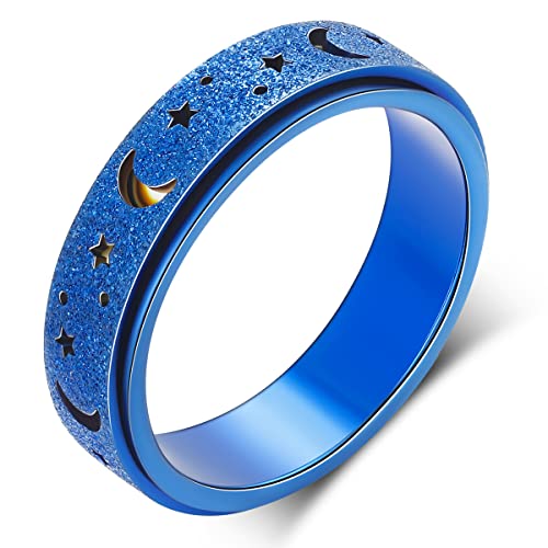 OreilleStar Anxiety Ring for Women Spinner Ring Fidget Ring Stainless Steel Fidget Toys Adults Moon Star Blue Size 8 - Image 1