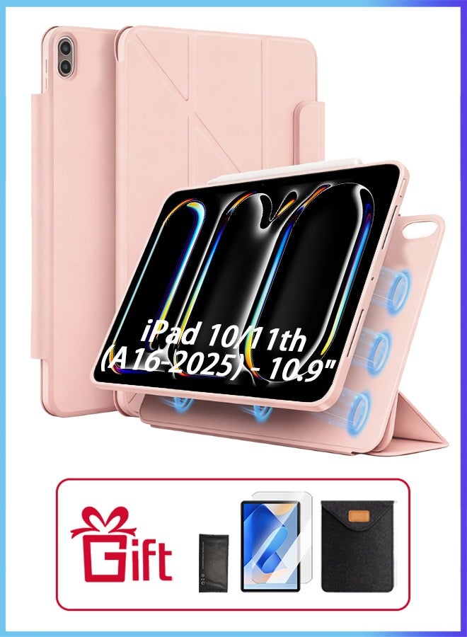 iPad 11th Generation Case (A16 2025) Case and iPad 10th 10.9 Inch Case With Pen Slot/720 Degree Convenient Magnetic Attachment/Shockproof Y Folding Stand/Auto Sleep/Wake Slim Stand/AED 35 Gift Set Anti-Glare Protective Film/Felt Tablet Pouch -Pink - Image 1
