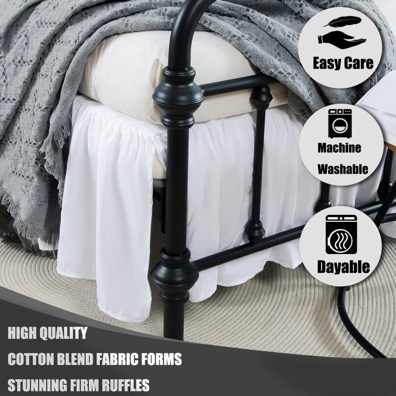 TSUTOMI Bed Skirt Queen Size Ruffled Bed Skirt with Split Corners, 14 Inch Drop Dust Ruffle Bed Skirts with Platform, Gathered Style, 100% Microfiber, White - Image 2