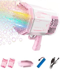 Rocket 69 Holes Bubble Blowing Machine with Colorful Lights and Bubble Flush for Kids Unisex, Outdoor Games, Party and Wedding Events (Pink)  - Image 3