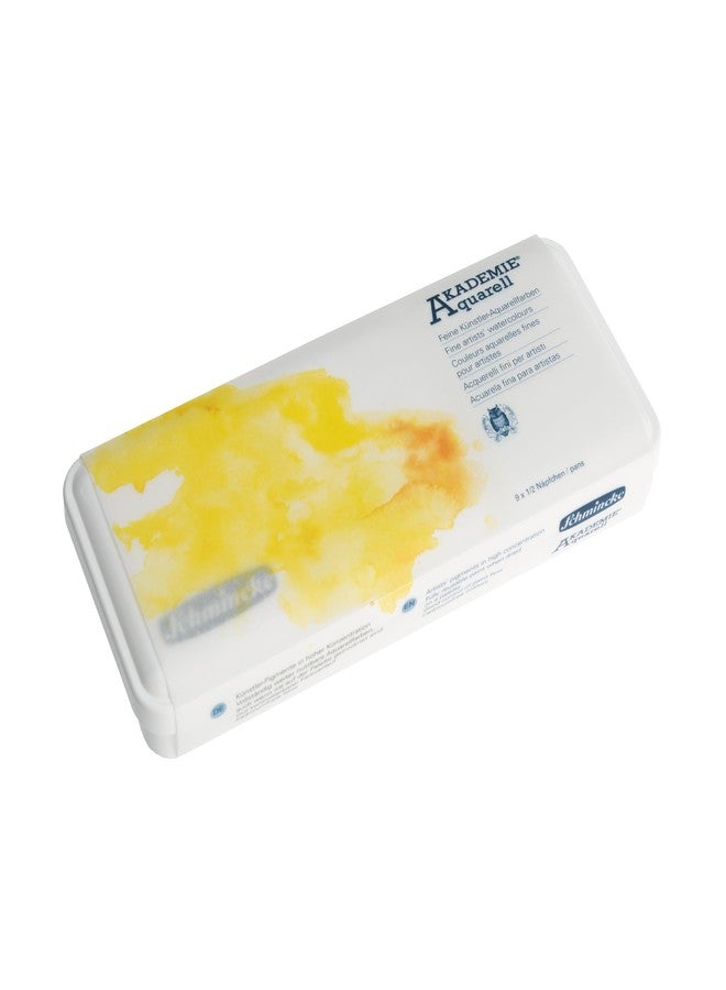 Schmincke - AKADEMIE® Watercolor paint box, plastic set, basic assortment 9 x 1/2 cups, 75 790 097, metal box, highly lightfast shades, fine artists' watercolors - Image 1