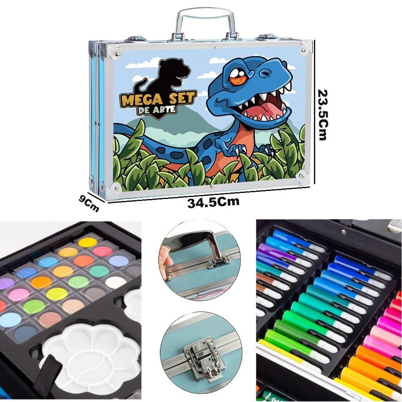 Karp 145 Pcs Dino Saur Design Children Deluxe Art Drawing Set for Kids Case Studio Art and Craft Supplies Drawing and Painting Set Great Gift (Blue) - Image 2