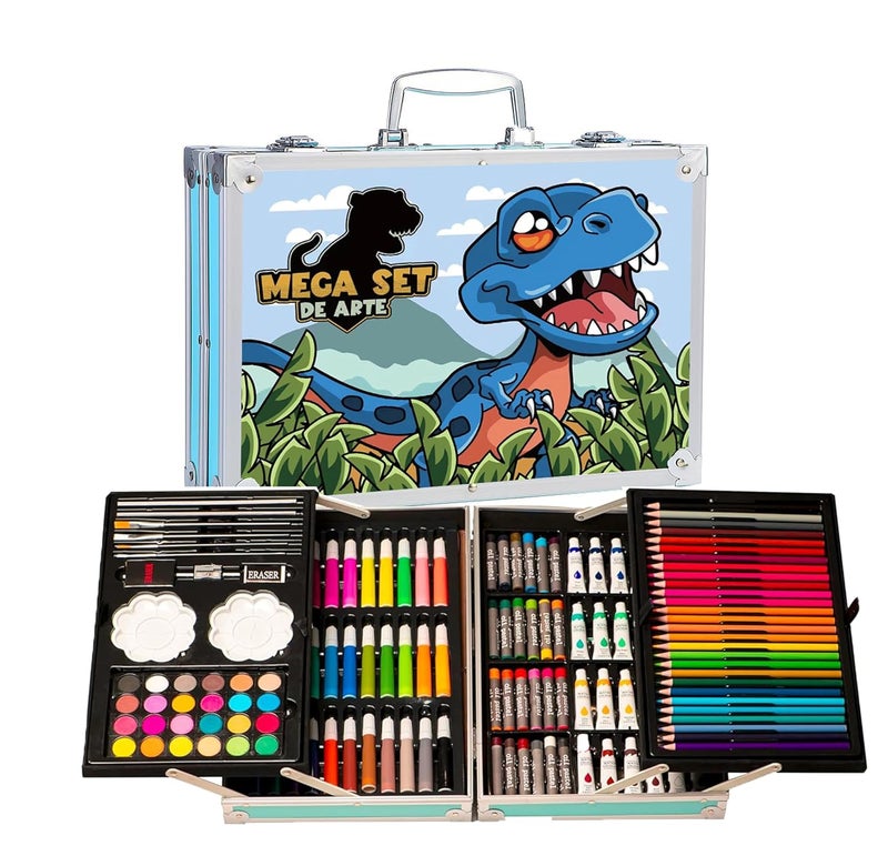 Karp 145 Pcs Dino Saur Design Children Deluxe Art Drawing Set for Kids Case Studio Art and Craft Supplies Drawing and Painting Set Great Gift (Blue) - Image 1