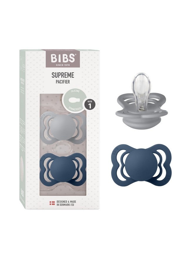 بيبس لهاية BIBS Supreme للأطفال، عبوة من قطعتين | صُنعت في الدنمارك | لهاية خالية من مادة BPA، حلمة متناسقة، سيليكون، مقاس 1 (من 0 إلى 6 أشهر)، أزرق سحابي/فولاذي - Image 1