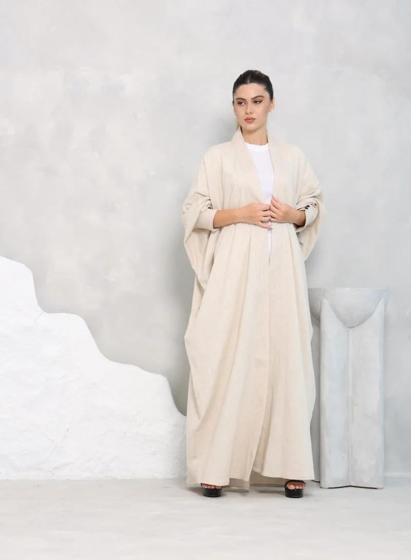 Nikias Linen Bisht Abaya with Thread Work on Cuffs & Front - Image 2