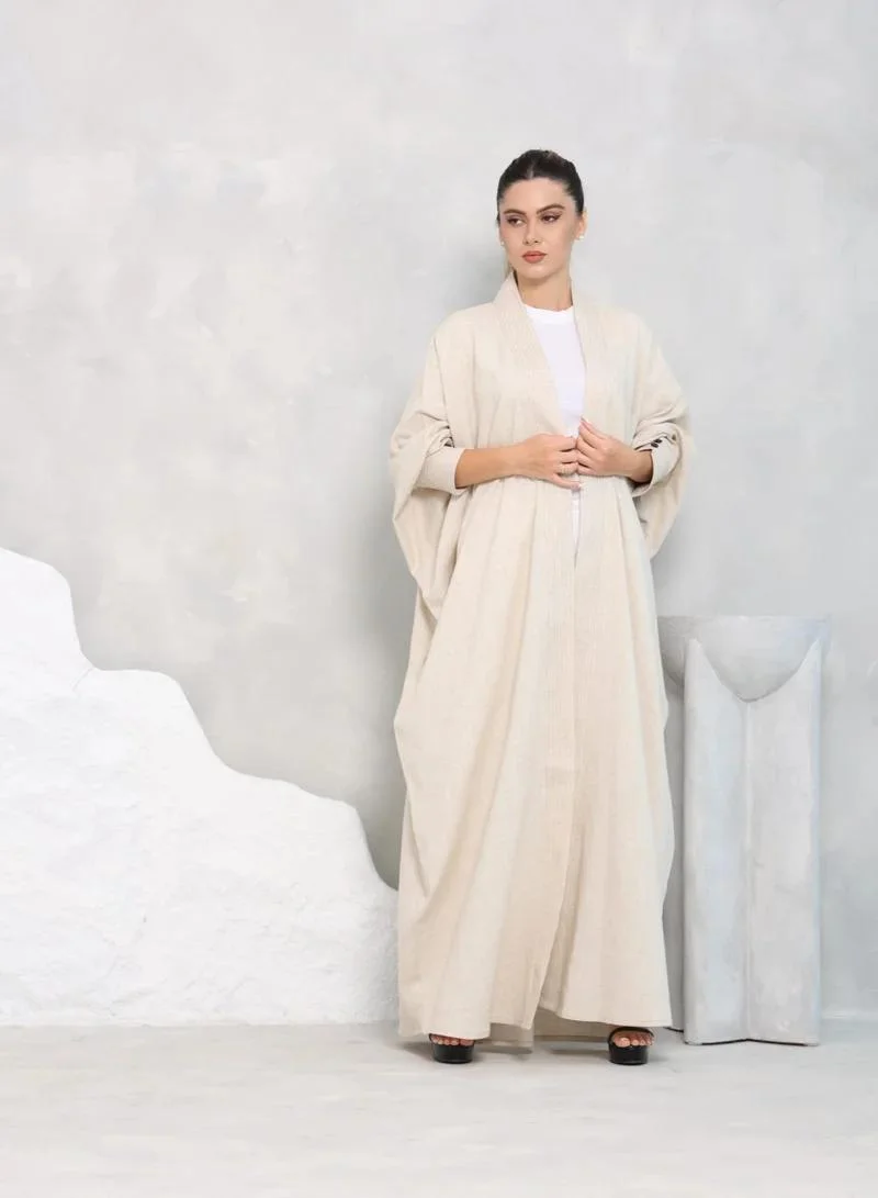 نيكياس عباءة بشك نسائي نيكاس بالكتان مع تطريز على الأكمام والأمام