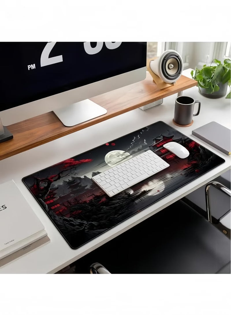 سباركسبروت حصيرة مكتب يابانية بتصميم ضفة النهر والقمر الكامل، لوحة مكتب باللونين الأسود والأحمر، لوحة ماوس كبيرة للألعاب، لوحة ماوس ممتدة بحجم XXL للكيبورد، مقاس 31.5 × 15.7 بوصة، مناسبة للابتوب والكمبيوتر والماوس ولوحة المفاتيح وديكور المكتب. - Image 4